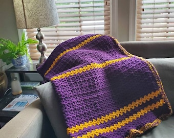 JMU purple and gold striped throw blanket / Vikings afghan / knit blanket / oversized throw/ Graduation Gift / Alumni Reunion