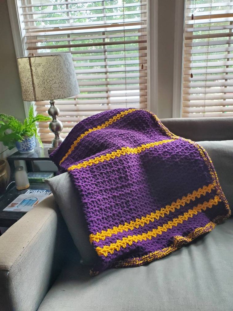 JMU Purple and Gold Striped Throw Blanket / Vikings Afghan / Knit