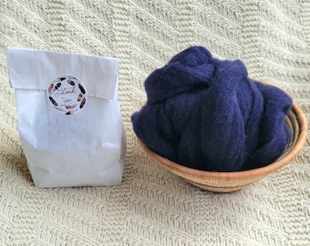 1 ounce of wool in various colors, lightly batted, great for spinning, wet felting supply, needle felting supply, Navy colored batting