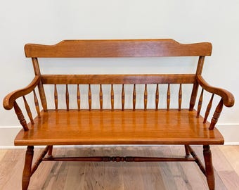 Ethan Allen American Colonial Solid Maple Wood Spindle Deacons Bench