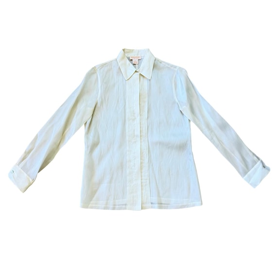 Brooks Brothers, Vintage Brooks Brothers Silk Pintuck Pleated Dress Blouse Button Down Women’s Size M/L NWT