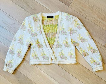 Vintage Cullinane Floral Pastel Cardigan Sweater 100% Cotton – Women’s