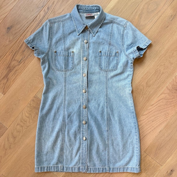 Bill Blass, Vintage Bill Blass Jeans Denim Shirt Dress Light Wash Cotton Women's M/L