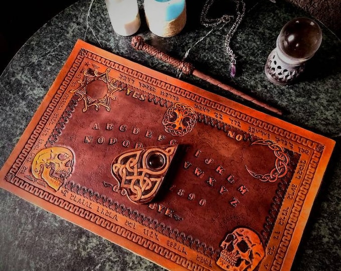 Custom Leather Ouija Board Spirit Board and Planchette Hand Tooled