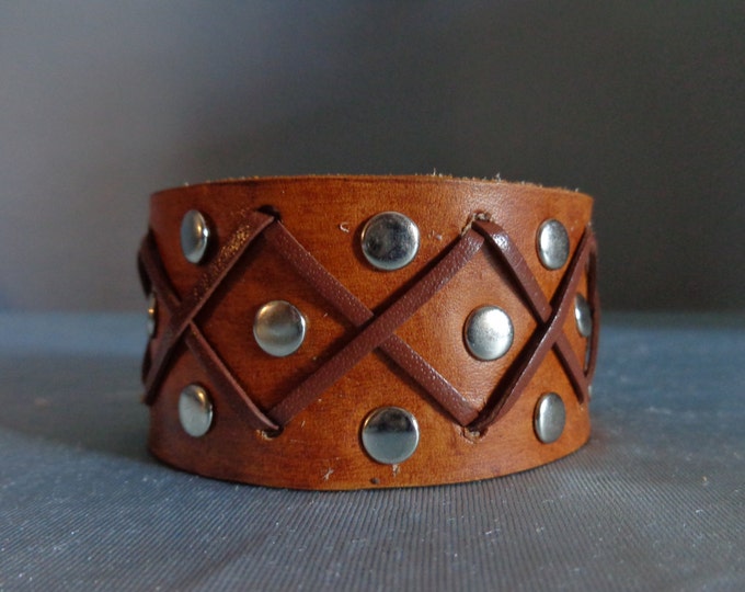 Leather Cuff by Artrix Leather and Fine art - Rivets and Lace Cuff