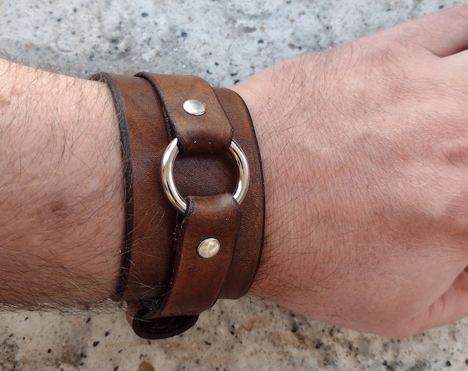 Leather Cuff by Artrix Leather and Fine art -Leather Cuff with Ring