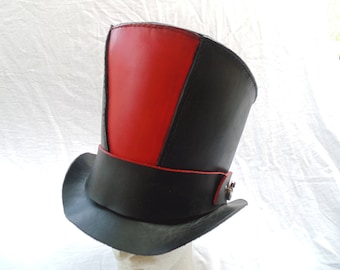 Steampunk Leather Top Hat With Moving Gears Leather Hat Band by Artrix Leather and Fine Art