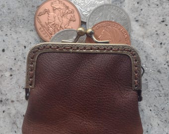 Custom leather coin purse with square frame made to order