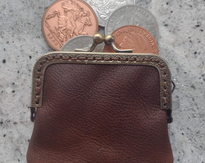 Custom leather coin purse with square frame made to order