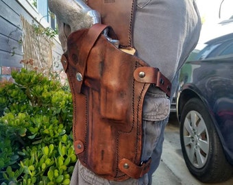 Custom molded leather drop leg holster made to order