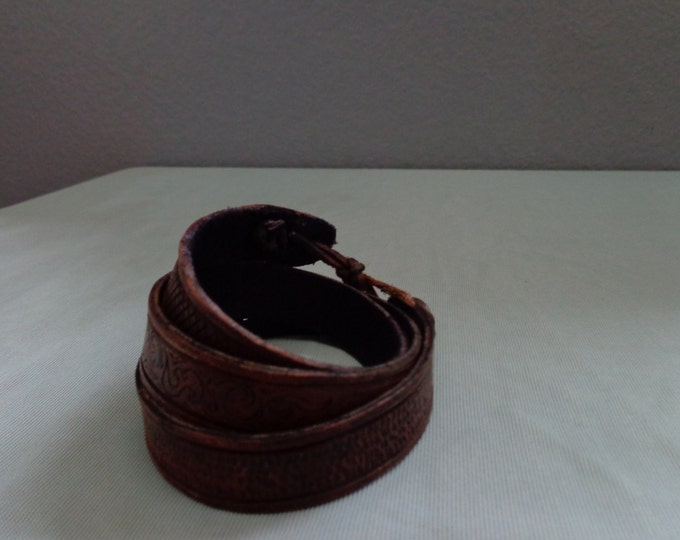 Triple Wrap Leather Cuff hand tooled by Artrix Leather and Fine Art