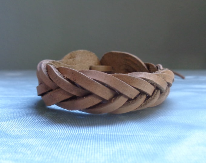 Leather Cuff by Artrix Leather and Fine art -Mystery Braid Seven Plait Leather Bracelet