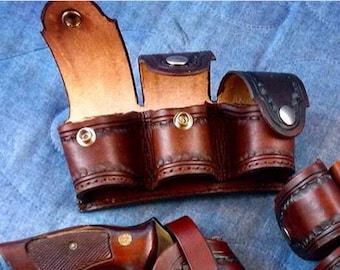 Custom leather triple speed loader pouch made to order