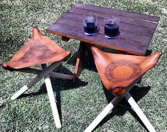 Pair of Custom Leather Tripod Stools