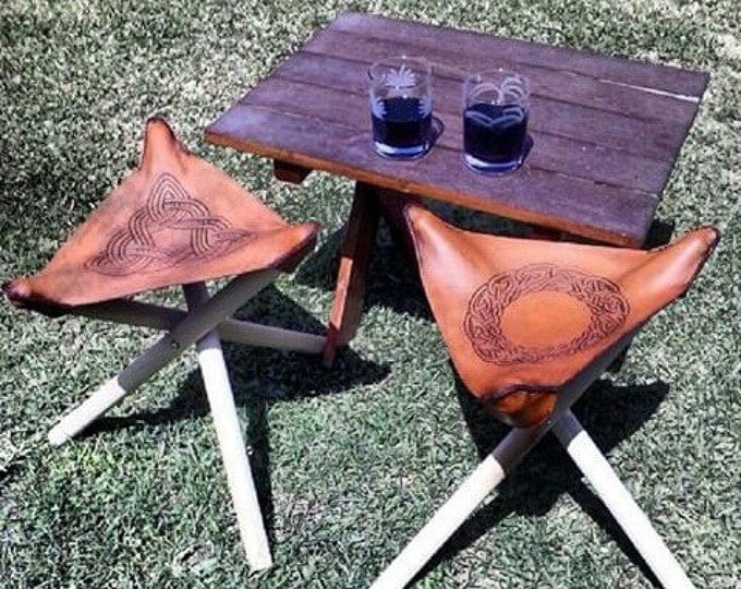 Pair of Custom Leather Tripod Stools