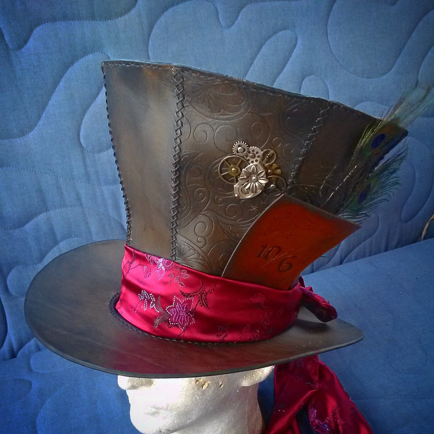 Mad Hatter Leather Top Hat With Clock Parts and Antique Pocket Watch  Movement by Artrix Leather and Fine Art
