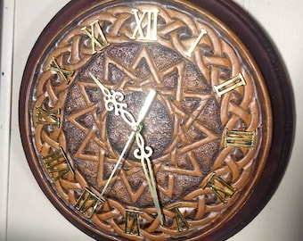 Made to order custom leather wall clock hand tooled leather