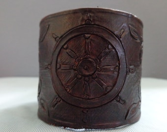 Leather cuff hand tooled by Artrix Leather and Fine Art -The Captain Leather Cuff