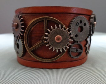 Leather cuff hand tooled by Artrix Leather and Fine Art -Steampunk Leather Cuff