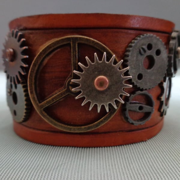 Leather cuff hand tooled by Artrix Leather and Fine Art -Steampunk Leather Cuff