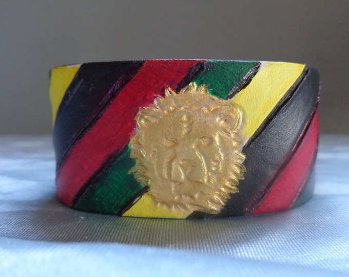 Leather Cuff by Artrix Leather and Fine art -Rasta Lion Cuff