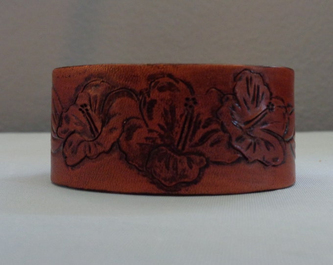 Leather Cuff by Artrix Leather and Fine art -Hibiscus Flowers