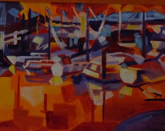 Acrylic Painting by Mike Armstrong- Marina at Sunset