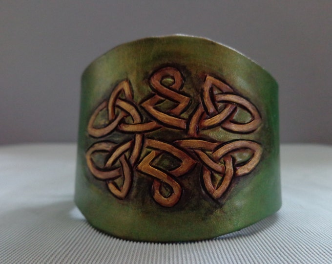 Leather cuff hand tooled by Artrix Leather and Fine Art- Celtic Knot Leather Cuff