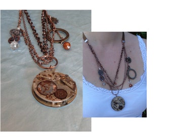 Steampunk Necklace by Artrix Leather and Fine Art- Pocket Watch Movement with Clock Gears