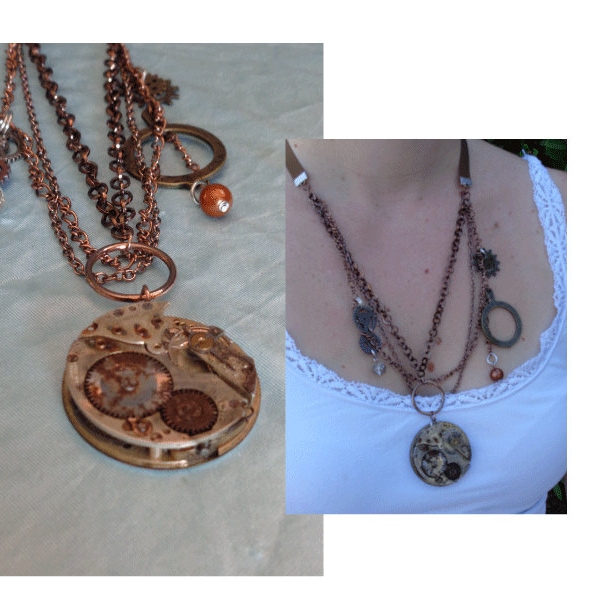 Steampunk Necklace by Artrix Leather and Fine Art- Pocket Watch Movement with Clock Gears