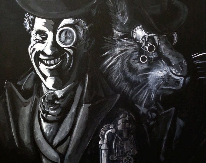 Acrylic Painting by Mike Armstrong- The Hatter and The Hare