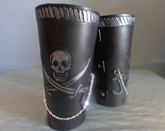Leather Cuff by Artrix Leather and Fine art -Pair of Leather Pirate "Cowboy" Style Arm Brace Cuffs