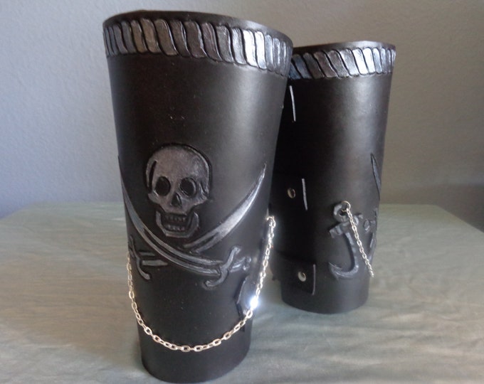 Leather Cuff by Artrix Leather and Fine art -Pair of Leather Pirate "Cowboy" Style Arm Brace Cuffs