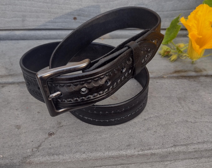 Custom hand tooled leather belt 1.5"