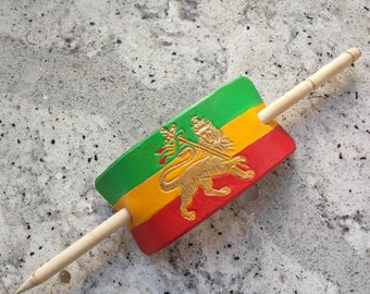 Leather Hair Slide hand tooled by Artrix Leather and Fine Art- Rastafarian Flag with Lion