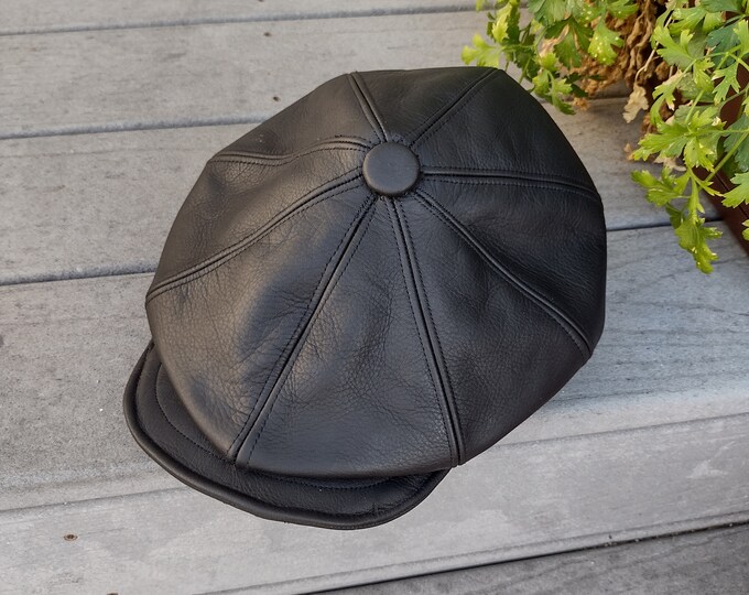 Custom leather newsboy style cap