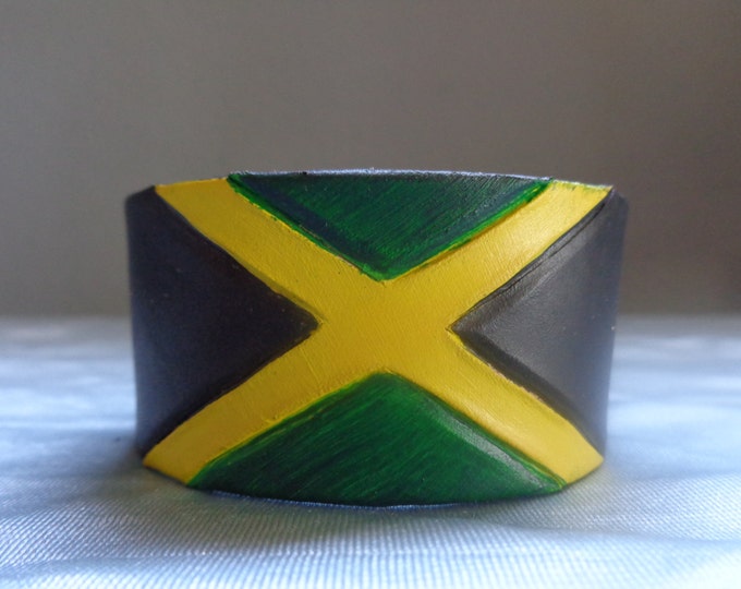 Leather Cuff by Artrix Leather and Fine art -Jamaican Flag