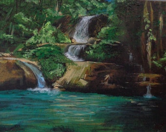 Acrylic Painting by Mike Armstrong-Jamaican Waterfall