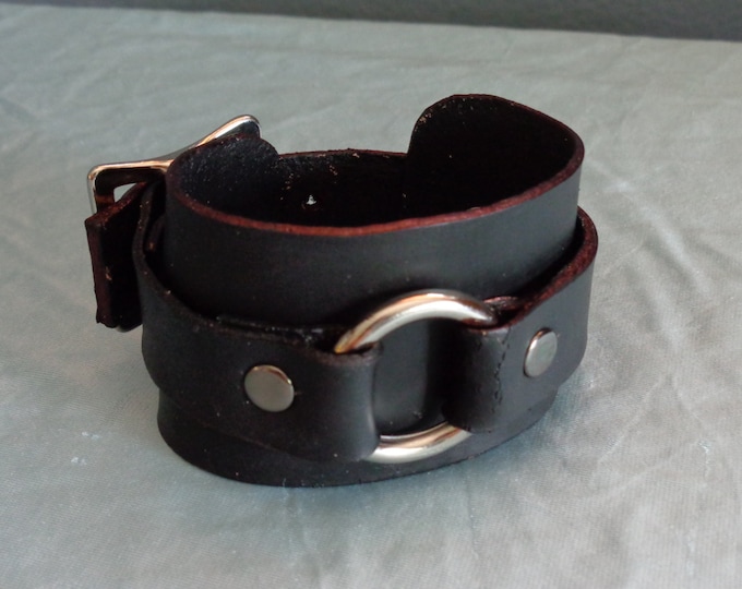 Leather Cuff by Artrix Leather and Fine art -Leather Cuff with Ring
