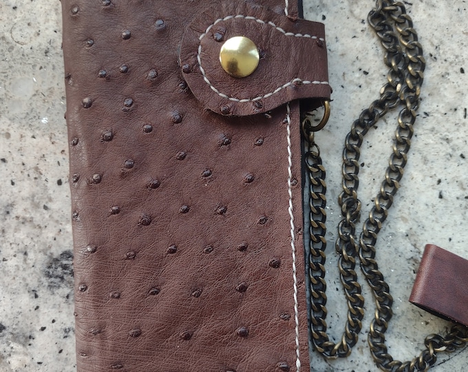 Ostrich leather long wallet chain wallet
