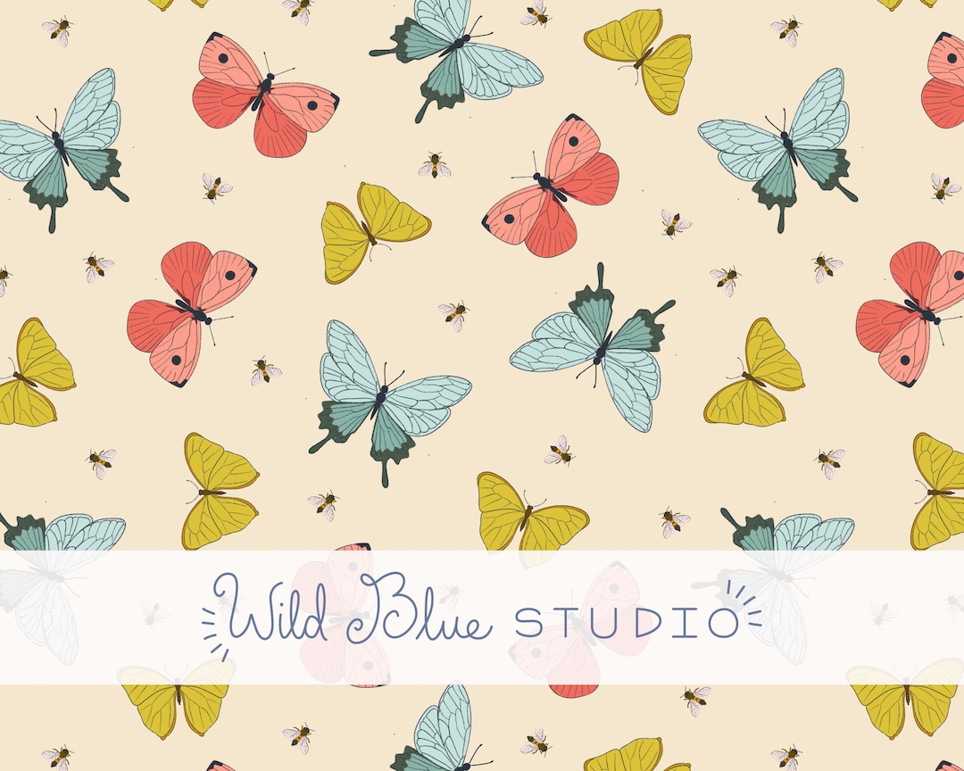 Butterflies and Bees Hand Drawn Seamless Repeat Pattern Digital ...