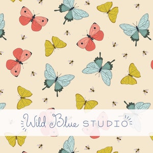 Butterflies and Bees Hand Drawn Seamless Repeat Pattern Digital Download