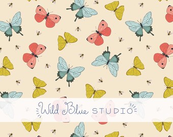 Butterflies and Bees Hand Drawn Seamless Repeat Pattern Digital Download