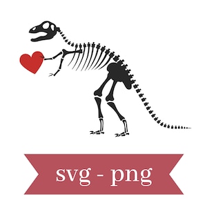 Dinosaur Skeleton with Heart SVG- PNG Digital Download