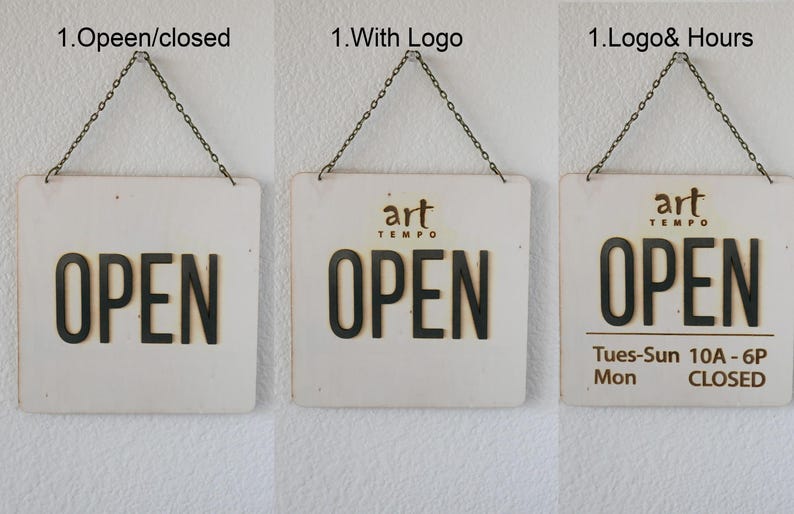 Open Second Sign Double Sided Wood Open Closed Sign , With or Without Business Hours and ...