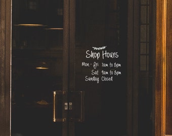 Hand writing style business hours window/door decal-small Size