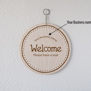 Two sided In session/Welcome sign/wood sign, custom business name