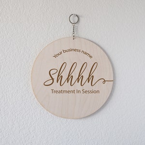 Two sided In session/Welcome sign/wood sign, custom business name