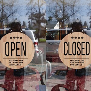 Double sided wood texture Open closed , with or without Business hours.  unique open closed sign.funny open closed sign.