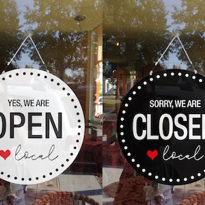 Double sided Open with Love(heart) Local, unique open closed sign.funny open closed sign. Love local business.